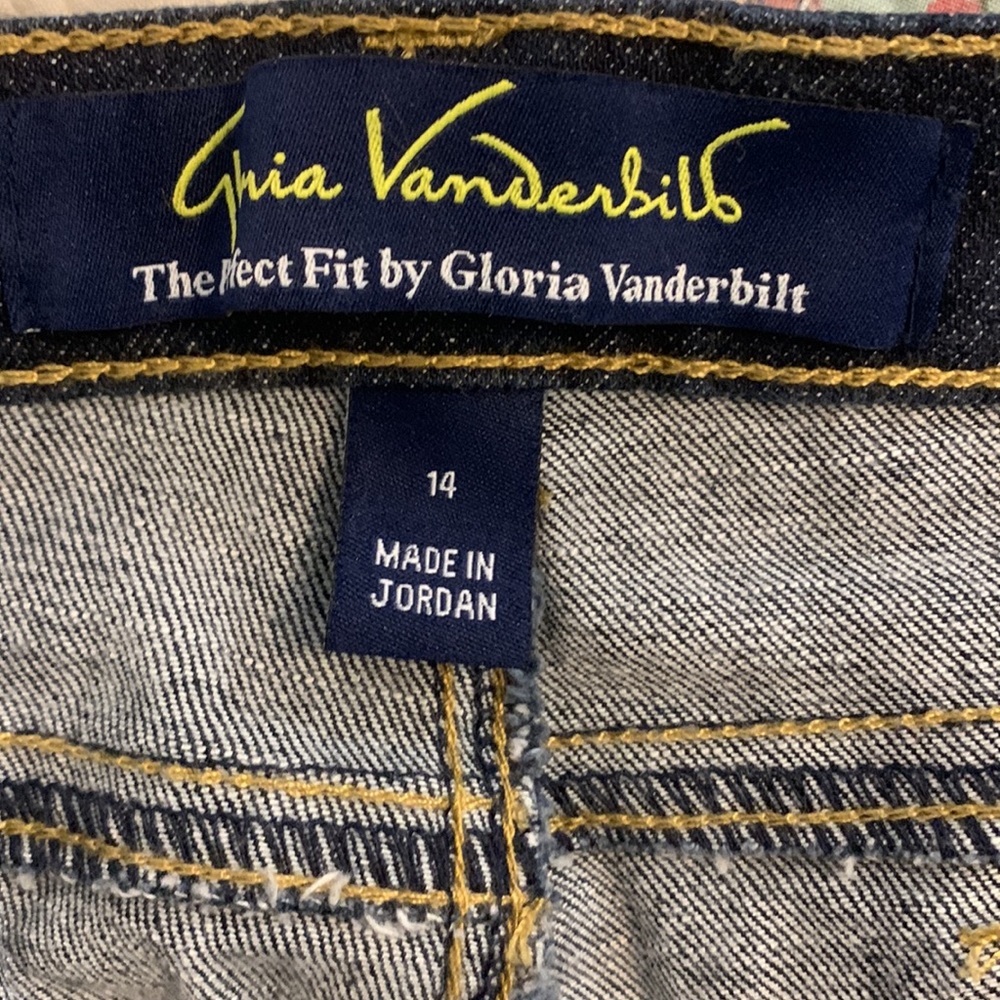 Gloria Vanderbilt size 14 capri pants blue jeans denim button flap rear pockets - Picture 5 of 7